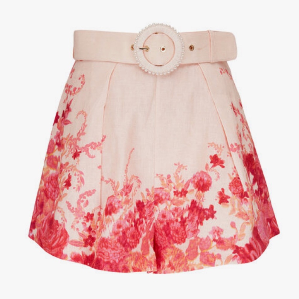 Zimmermann High Tide Belted Pleated Floral-Print Linen Shorts -  Size 1